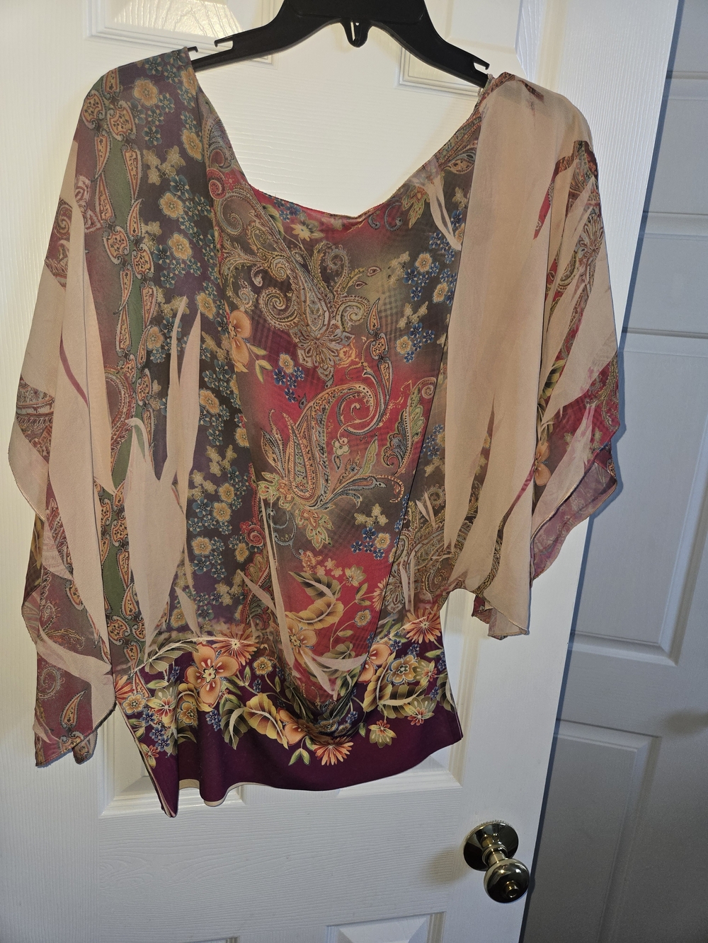Floral Paisley Sheer Tunic Top - Multi-Color